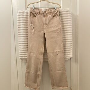 A&F 90s Relaxed Jean High Rise Beige Custom Distressed Jeans